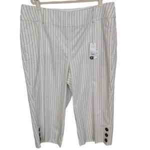 Lane Bryant Womens 20 White Striped The Laney Wide Leg Crop High Rise Pants NEW